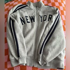 Wild Fable Gray Zip-Up Sweatshirt with Navy Stripes